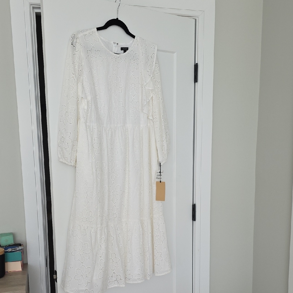 Halogen White Eyelet Long Sleeve Midi Dress
